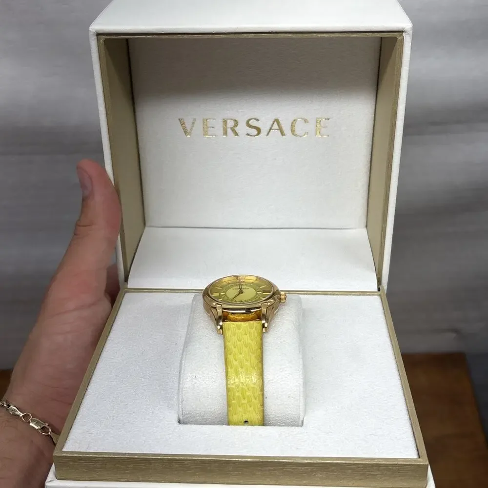 Versace Women's VFF050013 Dafne Rose Gold Ion Plated Steel Yellow Leather Watch